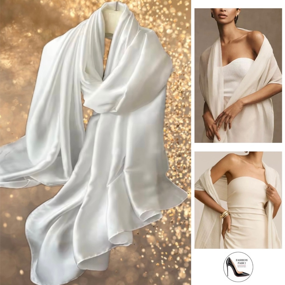 Silky White Satin Shawl Scarf - Elegant Wrap